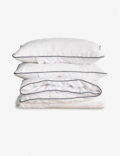 European Flax Piped Linen Duvet Set By Cultiver -Home Product Store CULTIVER Linen Duvet Set White Navy 800