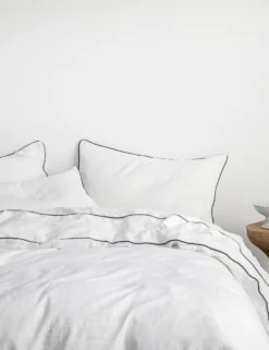 European Flax Piped Linen Duvet Set By Cultiver -Home Product Store CULTIVER Piped Linen White and Navy 30adad29 f44a 481a 8b40 fd207daa6dfc scaled