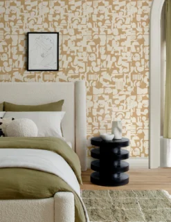 Organic Shapes Wallpaper By Sarah Sherman Samuel -Home Product Store KhakiIrregularGridBedroom 3422 2