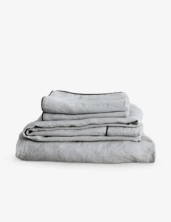 European Flax Piped Linen Sheet Set By Cultiver -Home Product Store Smoke Grey Flat Sheet Set SITECROP scaled